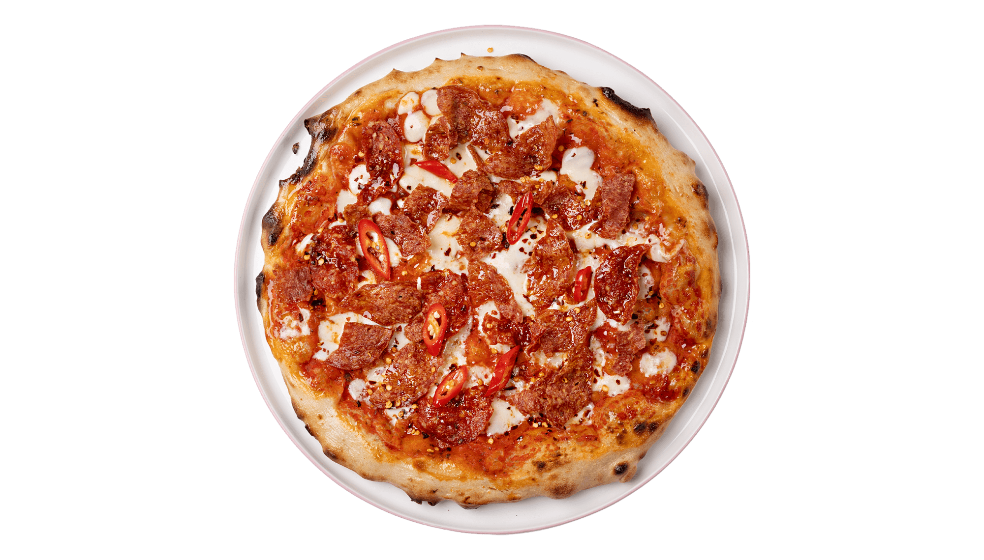 Pepperoni Pizza mit Salami und Fior di Latte und Honey Chili bei TAMTAM Hamburg
